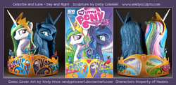 Size: 1250x612 | Tagged: safe, artist:andypriceart, artist:emilysculpts, idw, princess celestia, princess luna, alicorn, pony, craft, idw advertisement, sculpture, traditional art