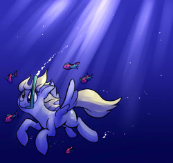 Size: 2250x2125 | Tagged: safe, artist:impcjcaesar, derpy hooves, fish, pegasus, pony, bubble, crepuscular rays, female, mare, newbie artist training grounds, pun, snorkel, solo, swimming, underwater