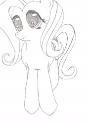 Size: 1700x2340 | Tagged: safe, artist:partner345, fluttershy, pegasus, pony, monochrome, smiling, solo