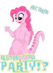 Size: 5100x7019 | Tagged: safe, artist:jacobdobson, pinkie pie, kaiju, absurd resolution, crossover, dialogue, godzilla, godzilla (series), gojira, kaijufied, solo, species swap