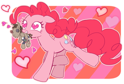 Size: 800x548 | Tagged: safe, artist:momo, pinkie pie, smarty pants, earth pony, pony, cute, diapinkes, heart, heart eyes, in love, mind control, mouth hold, out of frame, running, solo, want it need it, wingding eyes