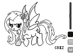 Size: 319x239 | Tagged: safe, artist:criz camacho, fluttershy, flutterbat, monochrome, pixel art, solo