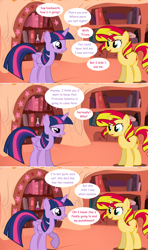 Size: 1280x2168 | Tagged: safe, artist:hakunohamikage, sunset shimmer, twilight sparkle, twilight sparkle (alicorn), alicorn, pony, ask, ask-princesssparkle, comic, golden oaks library, tumblr