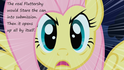 Size: 1280x720 | Tagged: safe, edit, edited screencap, screencap, fluttershy, pegasus, pony, stare master, insane pony thread, solo, stare, the stare