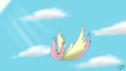 Size: 1920x1080 | Tagged: safe, artist:jtkm, fluttershy, pegasus, pony, falling, female, mare, solo