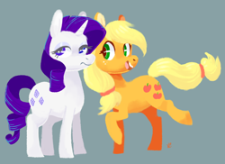 Size: 950x690 | Tagged: safe, artist:comikazia, applejack, rarity, earth pony, pony, unicorn, female, lesbian, rarijack, shipping