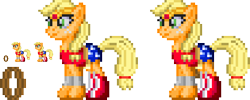 Size: 525x210 | Tagged: safe, artist:akumath, applejack, earth pony, pony, crossover, parody, sprite, wonder woman, wonderjack