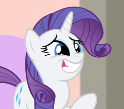 Size: 978x857 | Tagged: safe, screencap, rarity, pony, unicorn, rarity takes manehattan, awkward smile, smiling, solo