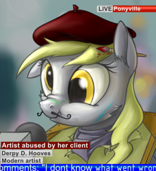 Size: 680x746 | Tagged: safe, artist:dryayberg, derpy hooves, pegasus, pony, cute, derpabetes, female, mare, microphone, news, paintbrush, scrunchy face, solo