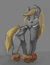 Size: 924x1198 | Tagged: safe, artist:anonymous, derpy hooves, pegasus, pony, 30 minute art challenge, female, mare, muffin, smiling, solo