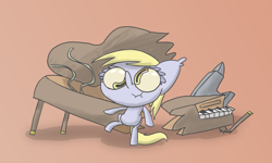 Size: 1651x993 | Tagged: safe, artist:switchy, derpy hooves, pony, anvil, bipedal, piano, solo