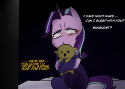 Size: 1400x1000 | Tagged: safe, artist:zouyugi, starlight glimmer, unicorn, blushing, cute, engrish, female, implied sunburst, mare, sleepy, teddy bear