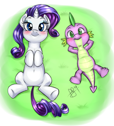 Size: 700x778 | Tagged: safe, artist:pia-sama, rarity, spike, dragon, pony, unicorn, female, male, on back, shipping, sparity, straight