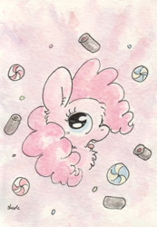 Size: 670x966 | Tagged: safe, artist:slightlyshade, pinkie pie, earth pony, pony, candy, solo, traditional art