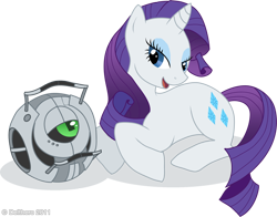 Size: 900x704 | Tagged: safe, artist:delthero, rarity, pony, unicorn, adventure core, adventurity, crack shipping, crossover, crossover shipping, personality core, portal (valve), portal 2, simple background, solo, transparent background, vector