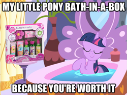 Size: 625x469 | Tagged: safe, derpibooru import, twilight sparkle, bath, bathtub, image macro, product placement, ryo bakura, yami bakura, yugioh abridged