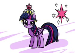 Size: 1754x1240 | Tagged: safe, artist:rambopvp, derpibooru import, twilight sparkle, twilight sparkle (alicorn), alicorn, pony, big crown thingy, cutie mark, element of magic, female, frown, looking at you, mare, raised eyebrow, simple background, solo, standing