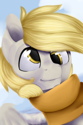 Size: 2000x3000 | Tagged: safe, artist:baldmoose, derpy hooves, pegasus, pony, close-up, clothes, female, mare, scarf, solo