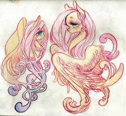 Size: 1280x1177 | Tagged: safe, artist:costly, fluttershy, pegasus, pony, female, mare, solo, traditional art