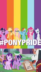 Size: 500x888 | Tagged: safe, edit, edited screencap, screencap, applejack, chancellor neighsay, fluttershy, pinkie pie, rainbow dash, rarity, starlight glimmer, twilight sparkle, twilight sparkle (alicorn), alicorn, earth pony, pegasus, pony, unicorn, school daze, gay pride flag, pride, pride month