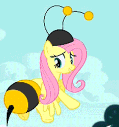 Size: 400x427 | Tagged: safe, screencap, fluttershy, pegasus, pony, it ain't easy being breezies, animal costume, animated, bee costume, butt shake, clothes, costume, female, flutterbee, loop, mare, plot, shaking, solo