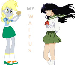 Size: 1792x1552 | Tagged: safe, artist:theanimefanz, derpibooru exclusive, derpy hooves, equestria girls, inuyasha, kagome higurashi, text, waifu