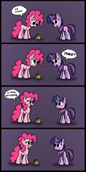 Size: 1530x3060 | Tagged: safe, artist:mindofnoodles, derpibooru import, pinkie pie, twilight sparkle, earth pony, pony, comic, cupcake, swearing