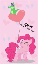 Size: 692x1154 | Tagged: safe, artist:oobrushstrokeoo, gummy, pinkie pie, earth pony, pony, balloon, heart balloon, mouth hold, valentine's day