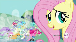 Size: 1920x1080 | Tagged: safe, screencap, fluttershy, seabreeze, pegasus, pony, it ain't easy being breezies, animation error, derp, hub logo