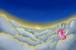 Size: 9600x6400 | Tagged: safe, artist:techrainbow, pinkie pie, earth pony, pony, absurd resolution, balloon, cloud, cloudy, then watch her balloons lift her up to the sky