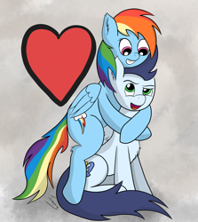 Size: 2500x2800 | Tagged: safe, artist:jacsveus, derpibooru import, rainbow dash, soarin', pegasus, pony, female, heart, male, shipping, soarindash, straight