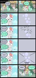 Size: 1497x3185 | Tagged: safe, artist:szinthom, derpy hooves, lyra heartstrings, oc, oc:levita dream, bubble, comic, cutie mark, encounter, ponyville, text