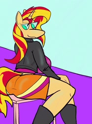 Size: 2048x2732 | Tagged: safe, artist:wyodak, sunset shimmer, anthro, clothes, female, solo, two toned hair