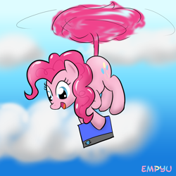 Size: 1000x1000 | Tagged: safe, artist:empyu, pinkie pie, earth pony, pony, 30 minute art challenge, helicopter, hilarious in hindsight, pinkiecopter, solo, tailcopter