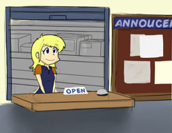 Size: 1100x850 | Tagged: safe, artist:kprovido, derpy hooves, human, humanized, mailmare, post office, solo