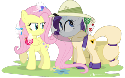 Size: 1000x625 | Tagged: safe, artist:dm29, fluttershy, rarity, breezie, pegasus, pony, unicorn, it ain't easy being breezies, duo, hazmat suit, simple background, that was fast, transparent background