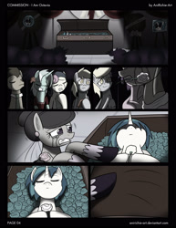 Size: 2550x3300 | Tagged: safe, artist:ladyanidraws, bon bon, derpy hooves, dj pon-3, doctor whooves, lyra heartstrings, octavia melody, sweetie drops, vinyl scratch, earth pony, pony, coffin, comic, commission, crying, dead, feels, flower, funeral, i am octavia, male, on back, sad, stallion