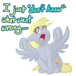 Size: 576x576 | Tagged: safe, artist:katotter, derpy hooves, pegasus, pony, air quotes, alternate cutie mark, i just don't know what went wrong, implied changeling, implying, simple background, solo, transparent background, wing hands, wingquotes