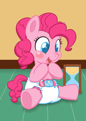 Size: 883x1248 | Tagged: safe, artist:artiecanvas, pinkie pie, pony, artiecanvas is trying to murder us, baby, baby pie, baby pony, cute, cutie mark diapers, diaper, diapinkes, poofy diaper, solo