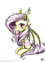 Size: 1024x1409 | Tagged: safe, artist:kobra333, fluttershy, apple, flutterbat, solo, traditional art