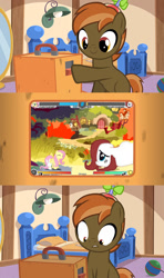 Size: 640x1080 | Tagged: safe, screencap, button mash, fluttershy, earth pony, pegasus, pony, fighting is magic, button's odd game, colt, easter egg, glitch, it's no use, male, meme, wat