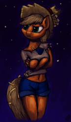 Size: 1050x1810 | Tagged: safe, artist:244705, applejack, anthro, clothes, costume, scarecrow, solo