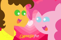 Size: 1102x724 | Tagged: safe, artist:mylittlepon3lov3, cheese sandwich, pinkie pie, earth pony, pony, cheesepie, chibi, eye contact, female, happy, heart, love, male, shipping, smiling, straight