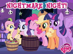 Size: 720x531 | Tagged: safe, applejack, fluttershy, pinkie pie, rarity, twilight sparkle, twilight sparkle (alicorn), alicorn, earth pony, pegasus, pony, unicorn, female, mare, nightmare night, official