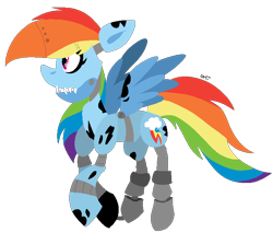 Size: 702x594 | Tagged: safe, artist:dizzee-toaster, derpibooru import, rainbow dash, pegasus, pony, robot, robot pony, animatronic, crossover, five nights at aj's, foxy dash, rainbow foxy, solo