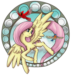 Size: 1024x1081 | Tagged: safe, artist:kudalyn, fluttershy, bird, pegasus, pony, animal, out of frame, solo