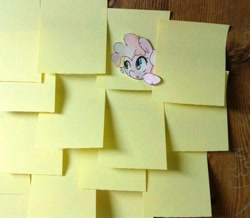 Size: 551x480 | Tagged: safe, artist:danadyu, pinkie pie, earth pony, pony, jumped-out-pinkieanswers, paper child, sticky note