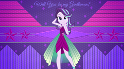 Size: 3840x2160 | Tagged: safe, artist:laszlvfx, artist:punzil504, edit, starlight glimmer, equestria girls, clothes, dress, female, looking at you, ponied up, smiling, solo, wallpaper, wallpaper edit