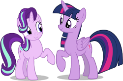 Size: 7701x5038 | Tagged: safe, artist:famousmari5, starlight glimmer, twilight sparkle, twilight sparkle (alicorn), alicorn, pony, unicorn, marks for effort, absurd resolution, duo, duo female, female, raised hoof, simple background, transparent background, vector