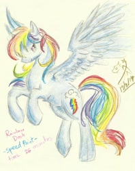 Size: 1976x2491 | Tagged: safe, artist:winged-dragoness, derpibooru import, rainbow dash, pegasus, pony, solo, traditional art